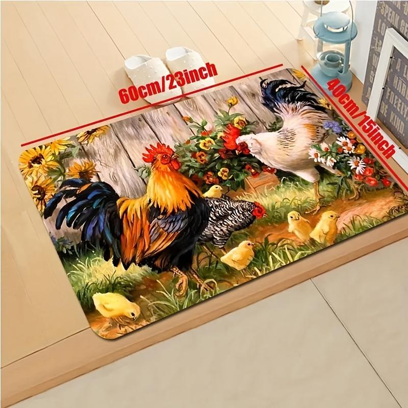 Rooster Sunflower Soft Kitchen Rug Anti-Fatigue Kitchen Rug Waterproof Non-Slip Rugs Set Runner Rug Bedside Rug Absorbent  Carpet For Kitchen