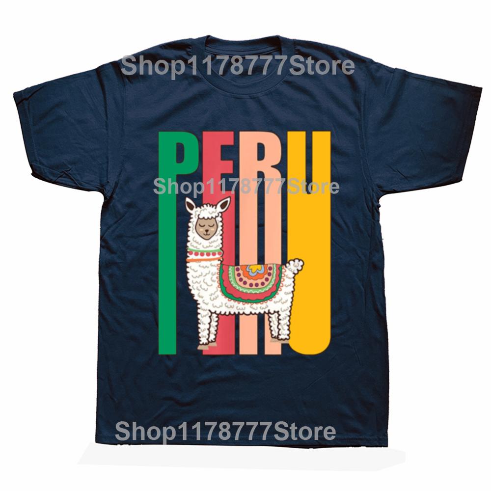 Funny Vintage Peru Alpaca Peruvian Llama T Shirts Graphic Cotton Streetwear Short Sleeve Birthday Gifts Summer Style Tshirt Men