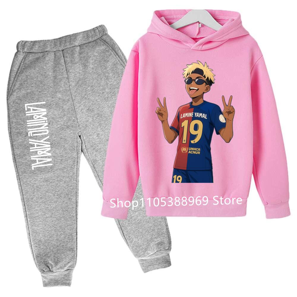 Kinder Lamine Yamal 2-teiliges Trainingsanzug Set Jungen Mädchen Fußballstar Hoodie + Jogginghose Set Grafisches Kapuzensweatshirt Sport Outfit