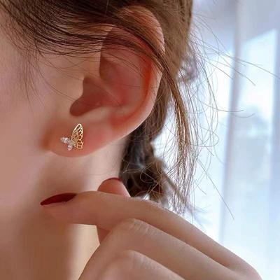 S925 Sterling Silver Butterfly Diamond Hollow Stud Earrings for Women Special Design Light Luxury All-Match Earrings for Women