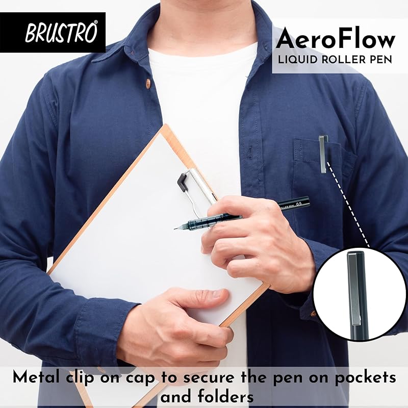 

BRUSTRO AeroFlow Liquid Ink Rollerball Pens 0.5 Micro Tip Pack of 12 (Classic Black ink) 1 count (Pack of 12) чёрный