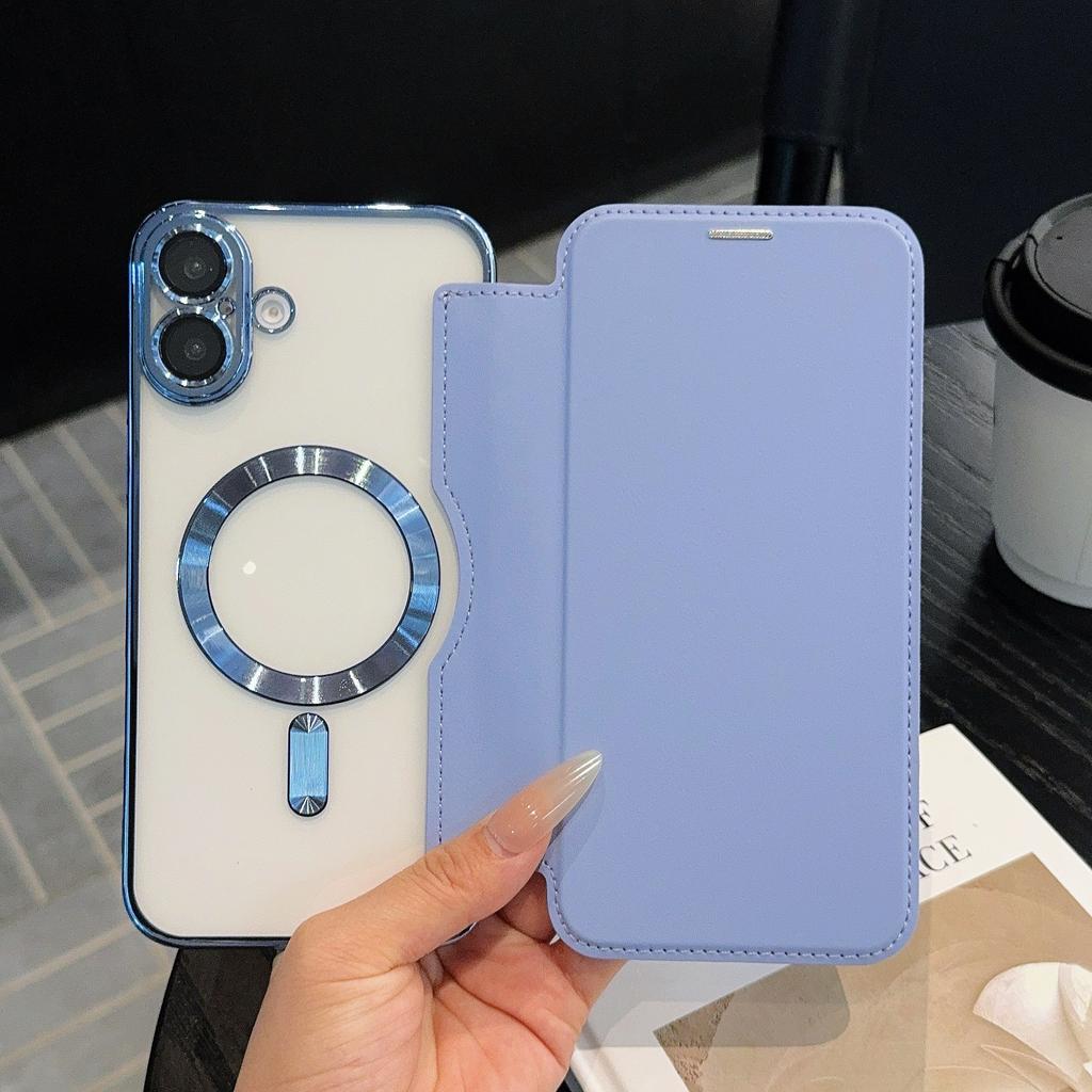 For IPhone 17 Promax Flip Cover Leather Case for Apple 16 Phone Case 17air Electroplating Magnetic 13