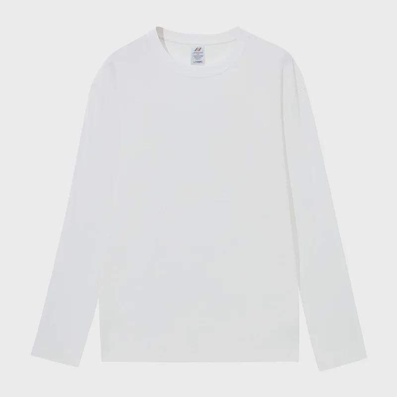 Unisex 230g Heavyweight Cotton Long-Sleeve T-Shirt - Loose Fit, Solid Color, Casual American Style, White