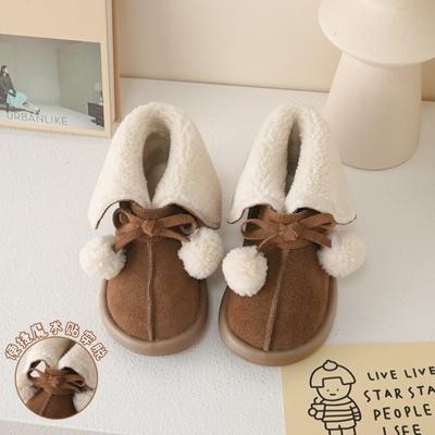 Girls Snow Boots Cute Lapel Autumn and Winter New Children Girl Treasure Short Gang Retro Korean Hairball