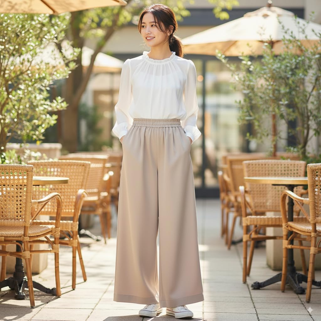 Green Tea Loose Fit Plus and Relaxed Fit for and Commuting Women's Wide-leg Pants, Sizes, Flattering, Lightweight, Pleated, Office, Casual, (L, Black)