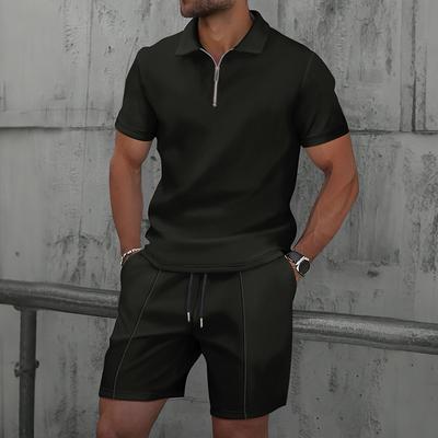 Huafu Ge Nuevo Traje de Cuello Moderno para Hombre Manga Corta Pantalones Cortos Traje Deportivo Casual