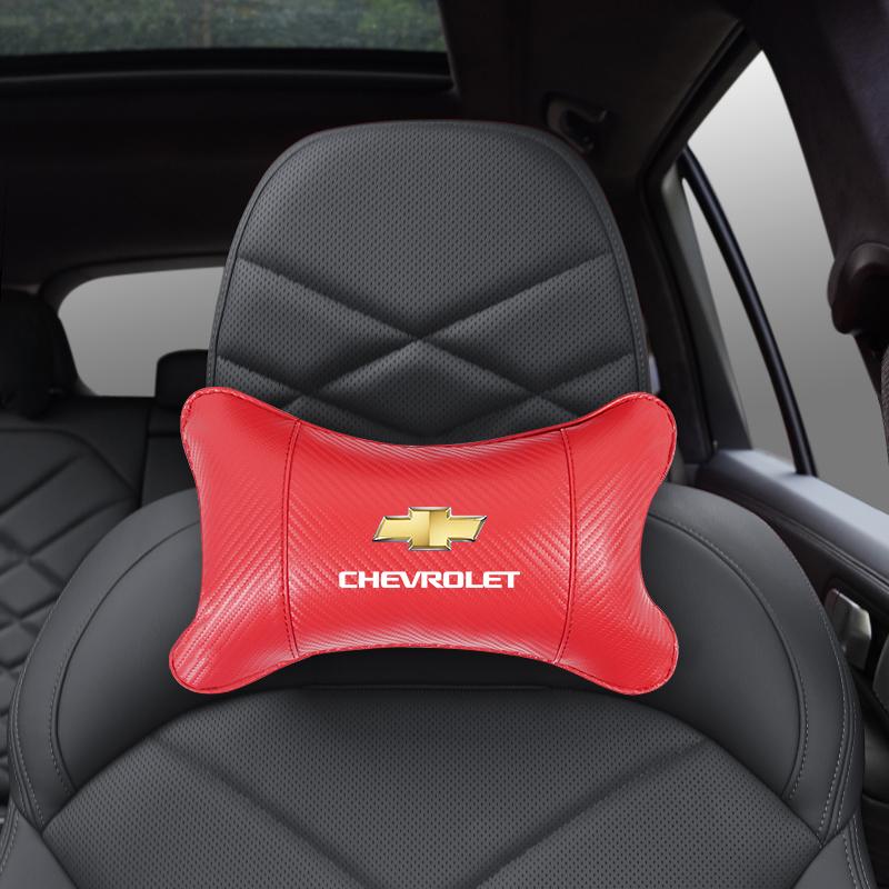 Car Seat Neck Headrest Cushioning Carbon Leather Soft Pillow For Chevrolet Corvette Montana TrailBlazer Silverado Traverse Cruze