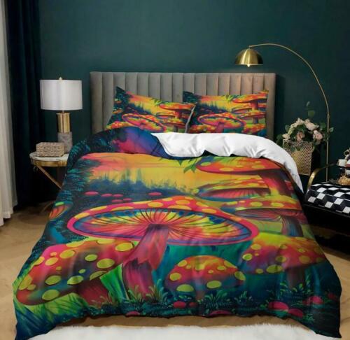 Mushroom World Quilt Duvet Cover Pillowcase Bedding Set Single Double King Size