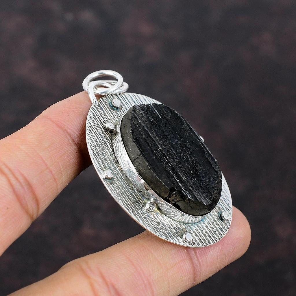Black Tourmaline Rough Pendant High Quality Gemstone Jewelry 925 Sterling Silver Pendant Handmade Pendant Gift For Mom Latest Design Jewelry