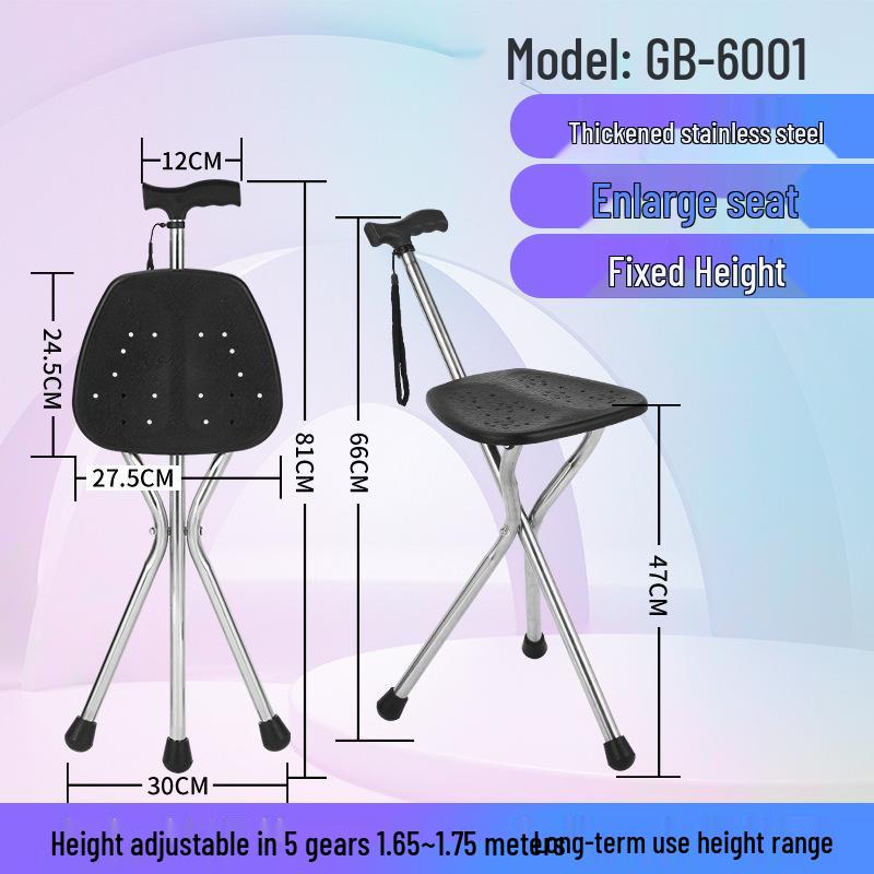 Elderly Non-Slip Folding Cane Stool with Light - Portable Lightweight Hiking Aid