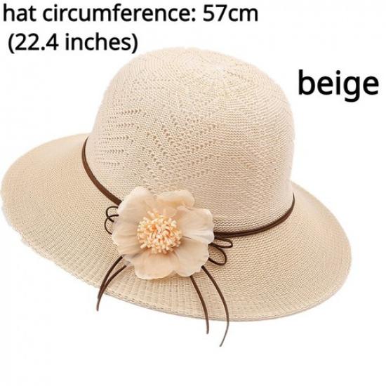 Lady Hollow Out Knitted Bucket Sun Hat Folding Cap 3D Flower Breathable Sun Hat