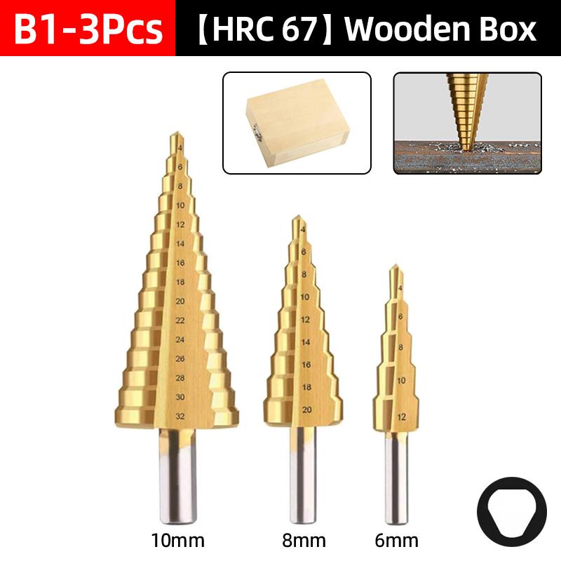 HSS Step Drill Bit Center Punch Drills Set 4-12 4-20 4-32mm Woodworking Metal Hole Cutter Cone Core Drilling Hole Tools Wood Box
