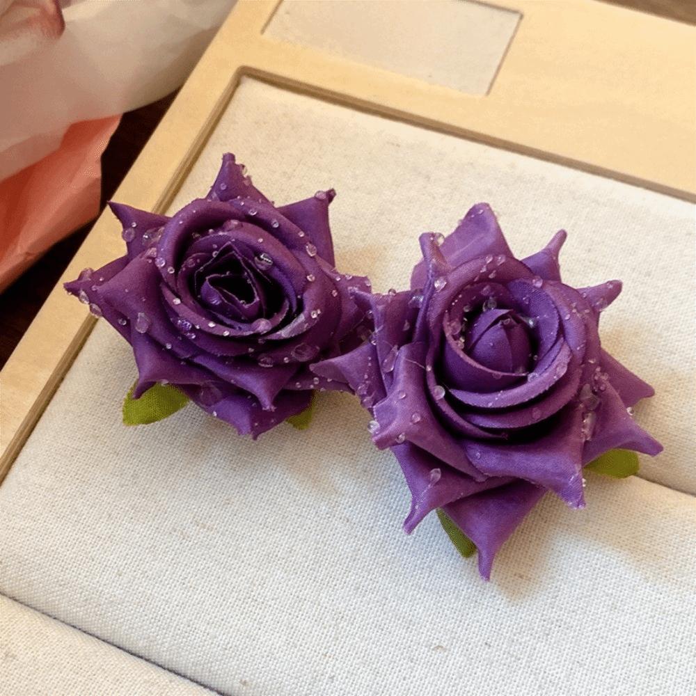 French Style Floral Stud Earrings Cloth Drop Earrings Elegant Rose Flower Earrings  Girls