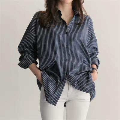 Spring Autumn Women's Striped Blouse Long Sleeve Single Breasted Casual Loose Korean Shirts Top Female