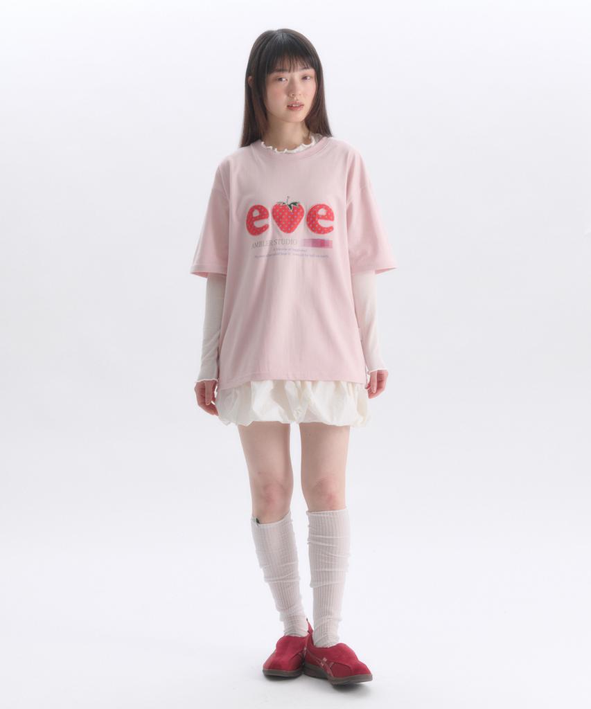 AMBLER Strawberry Applique Embroidery Short Sleeve T-Shirt As1308 (Pink)