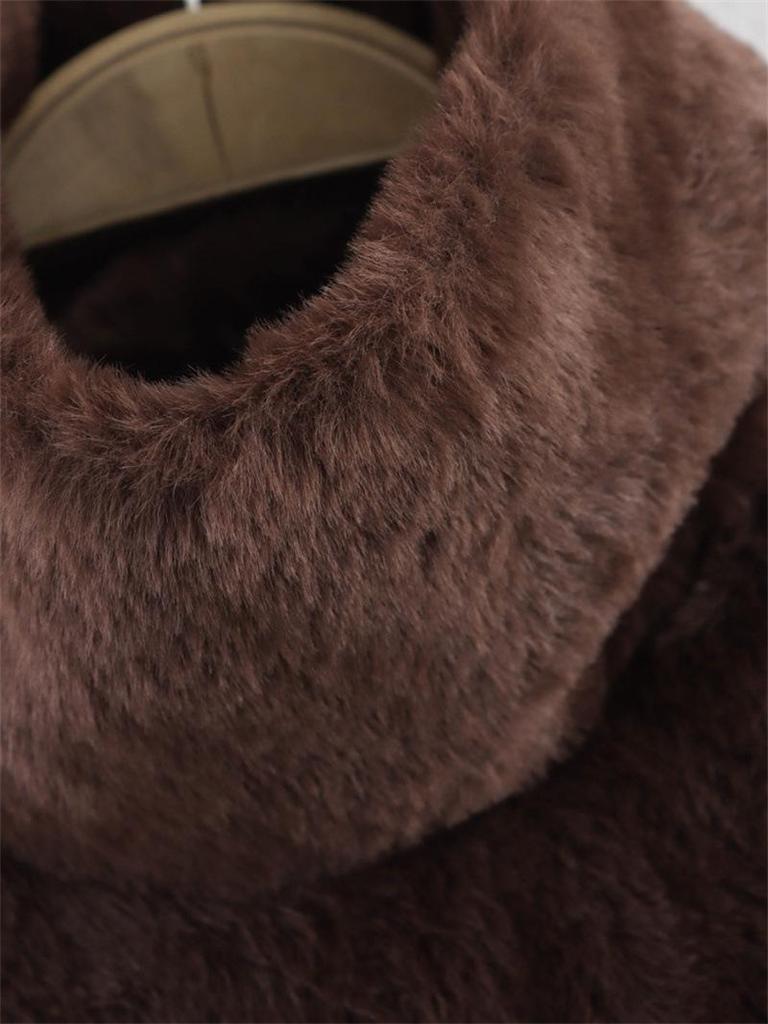 Podzimní/jarní dámský jednobarevný chlupatý top bez rukávů s polovysokým výstřihem a výstřihem 2025