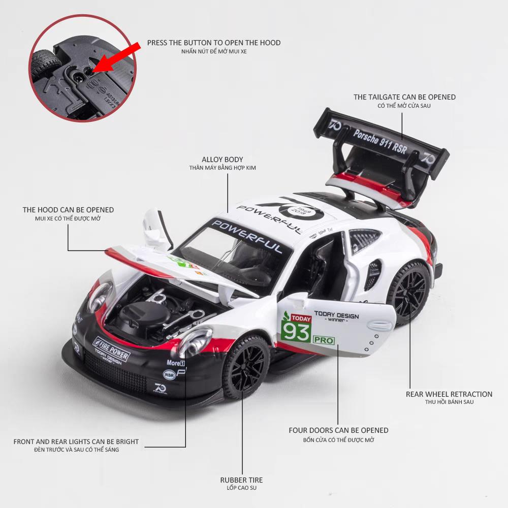 Porsche 911 GT3 RSR Wersja dopasowująca Symulacja Diecast & Toy Pojazdy Dźwięki & Światło Samochód Pull Back 1:Model supersamochodu ze stopu 32