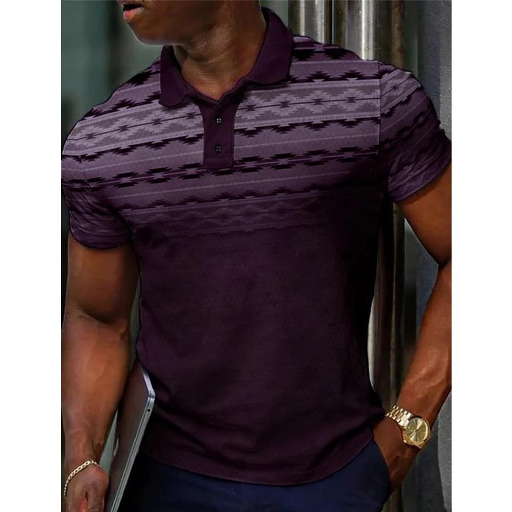 Vintage Ethnic Style Men's Digital Printing Pattern Short-sleeved Polo Shirt Fashionable Summer European and American Clothing