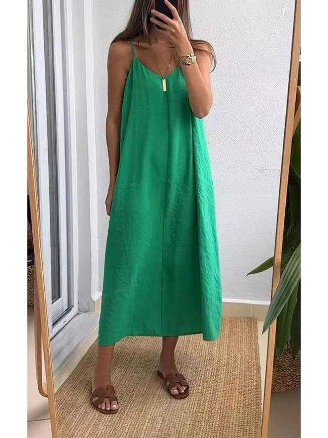 Summer 2024 Solid Color Loose Sling Dress for Women