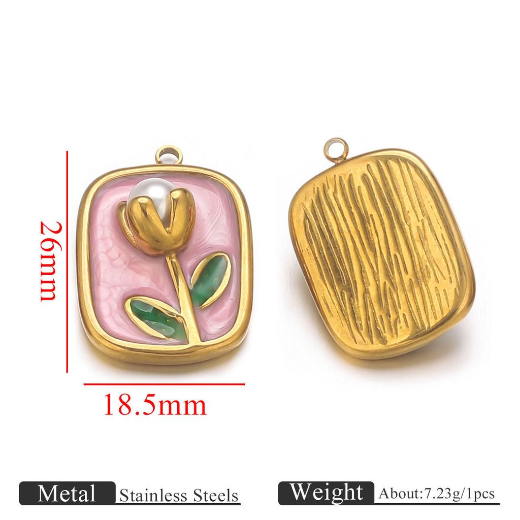 Colorful Oil Drop Flower Pendant Stainless Steel Gold Color Charm Necklace Bracelet DIY Making Jewelry Accessories Dropshipping