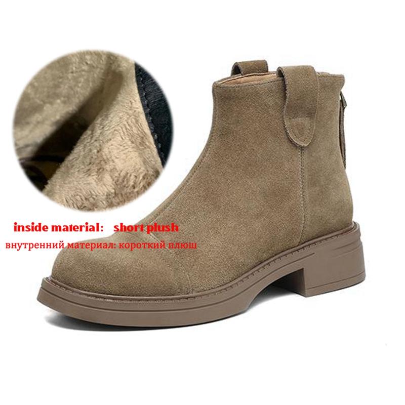 Krazing Pot Krowi Zamsz Nubuk Zima Okrągły Nosek Nowoczesne Kozaki Średni Obcas Zamek Błyskawiczny Styl Punk Damskie Botki