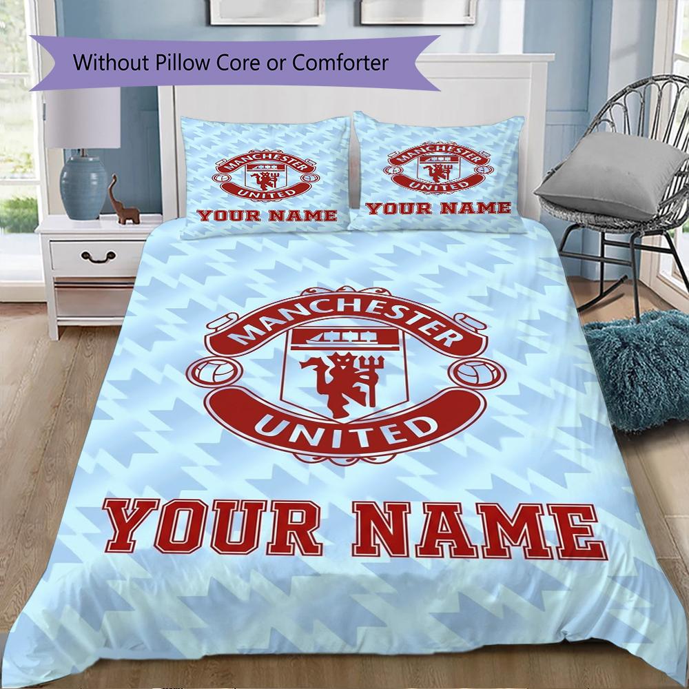 Custom Name Manchester United Pattern Bedding uilt Set uilt Cover Pillowcase Home Decoration Birthday Gift (1*duvet cover+2*pillowcase without core)