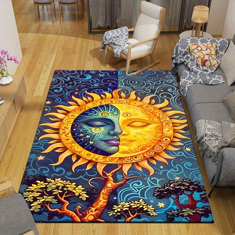 1pc Moon and Sun Print, Design Indoor Area Rug - Soft, Anti-Slip, and Durable Gaming Room Decor for Bedroom, Living Room