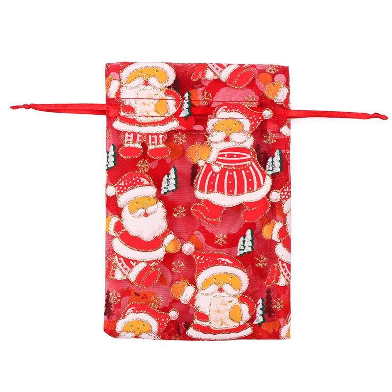100pcs Christmas Drawstring Gift 10x15 13x18 Cm Printed Pattern Snow Yarn Christmas Yarn Bag Candy Gift Wrap Bag
