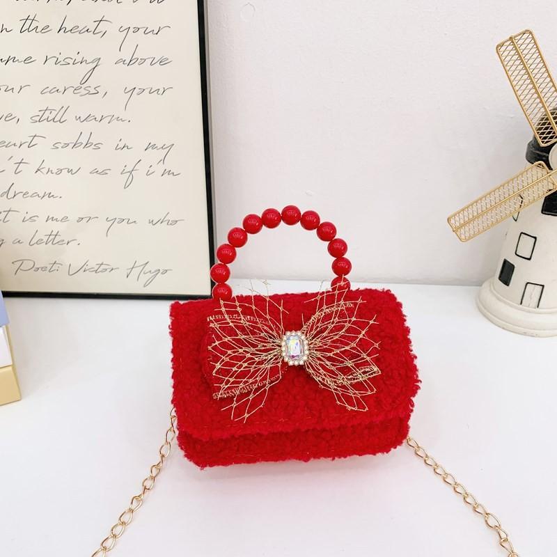 

Adorable Red Ribbon Bow Tassel Girls Shoulder Bag Charming Chain Strap Design Red