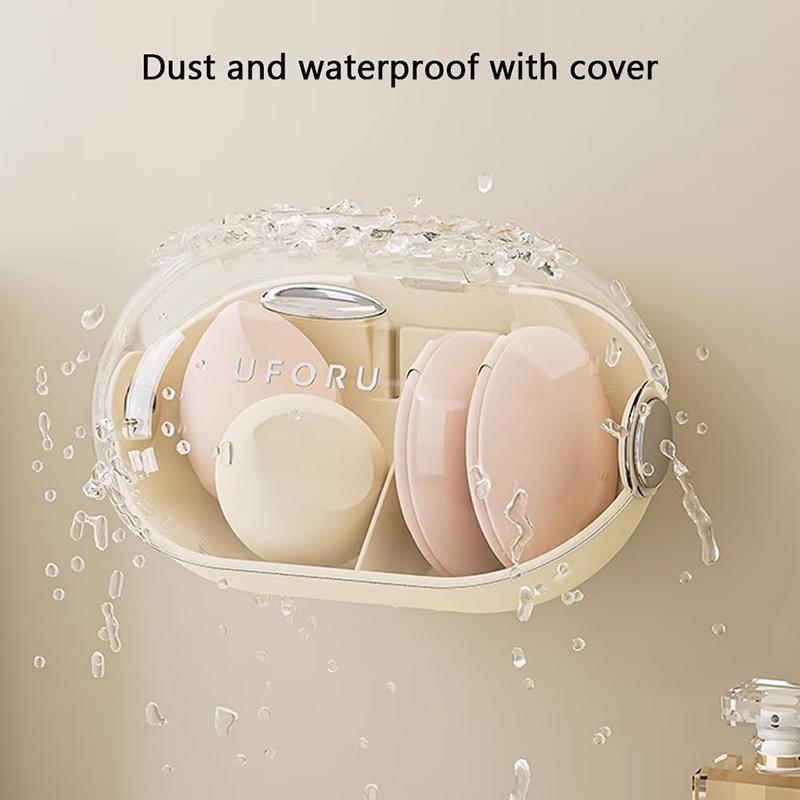 2PCS Prachotěsný držák na make-up houbičku Nástěnný držák na make-up mixér Průhledný organizér na kosmetické houbičky do koupelny Ložnice