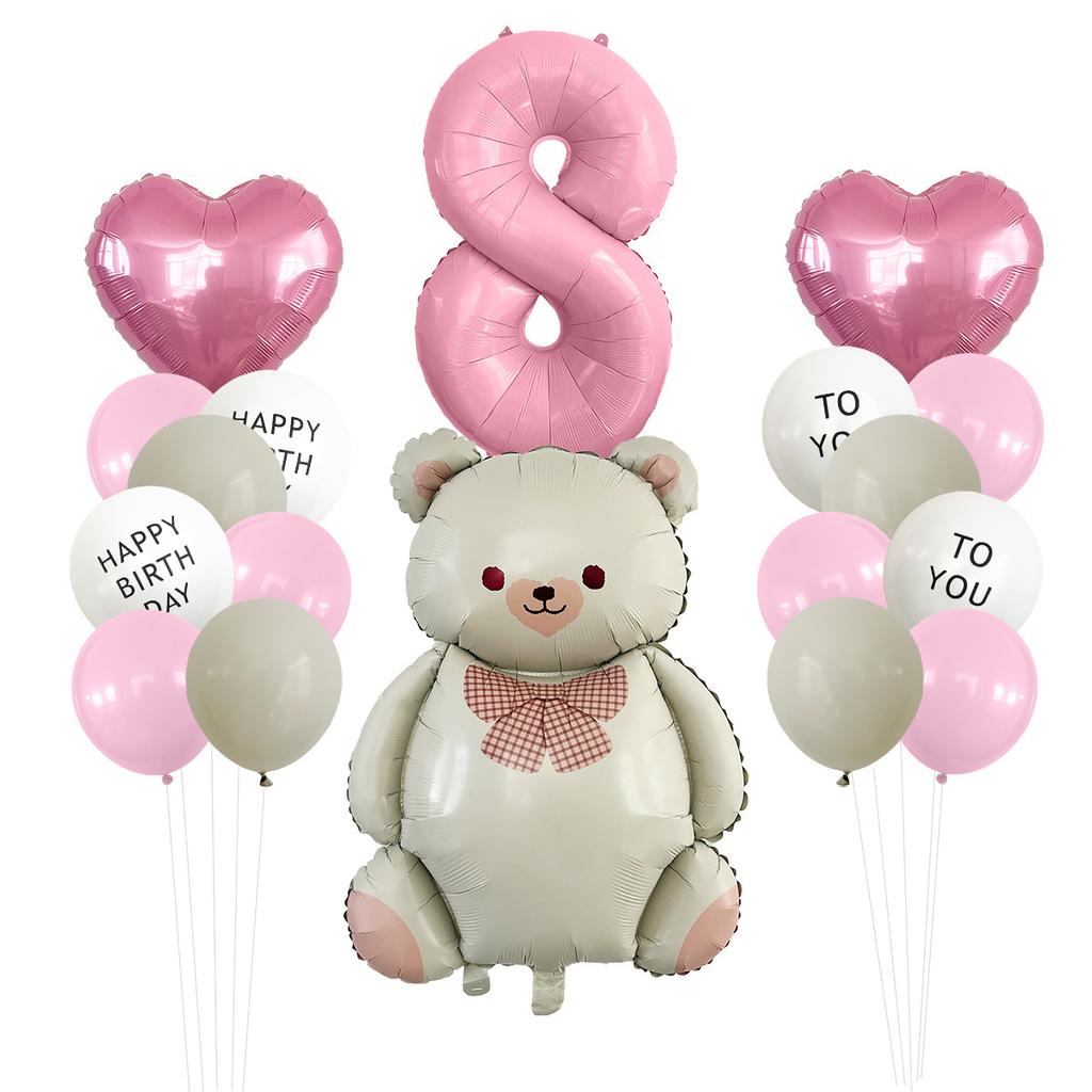 Sött matt björn regnbåge aluminiumfolie ballongset kärlek digital barnkalas dekoration regnbågsballong