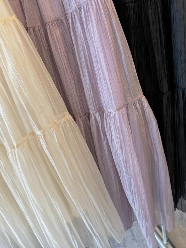 Spring 2026 High-End Draped A-Line Pearlescent Gauze Skirt for Women