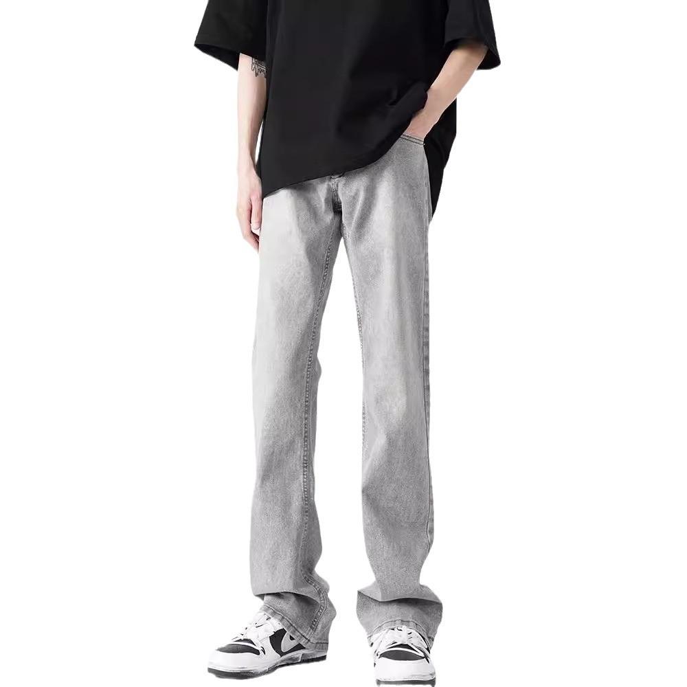 Smoke gray jeans men's and women's spring American cleanfit straight loose trousers retro high street ruffian handsome pants