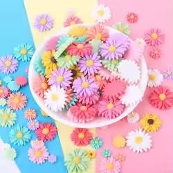 8mm & 13mm Beautifully Colored Flatback Daisy Flower Resin Cabochon Artificial Style for Earring Making or Souvenir Use