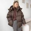 2025 Winter Women's Cotton Coat European American New Style Loose Puffer Jacket Solid Color Hooded Outerwear