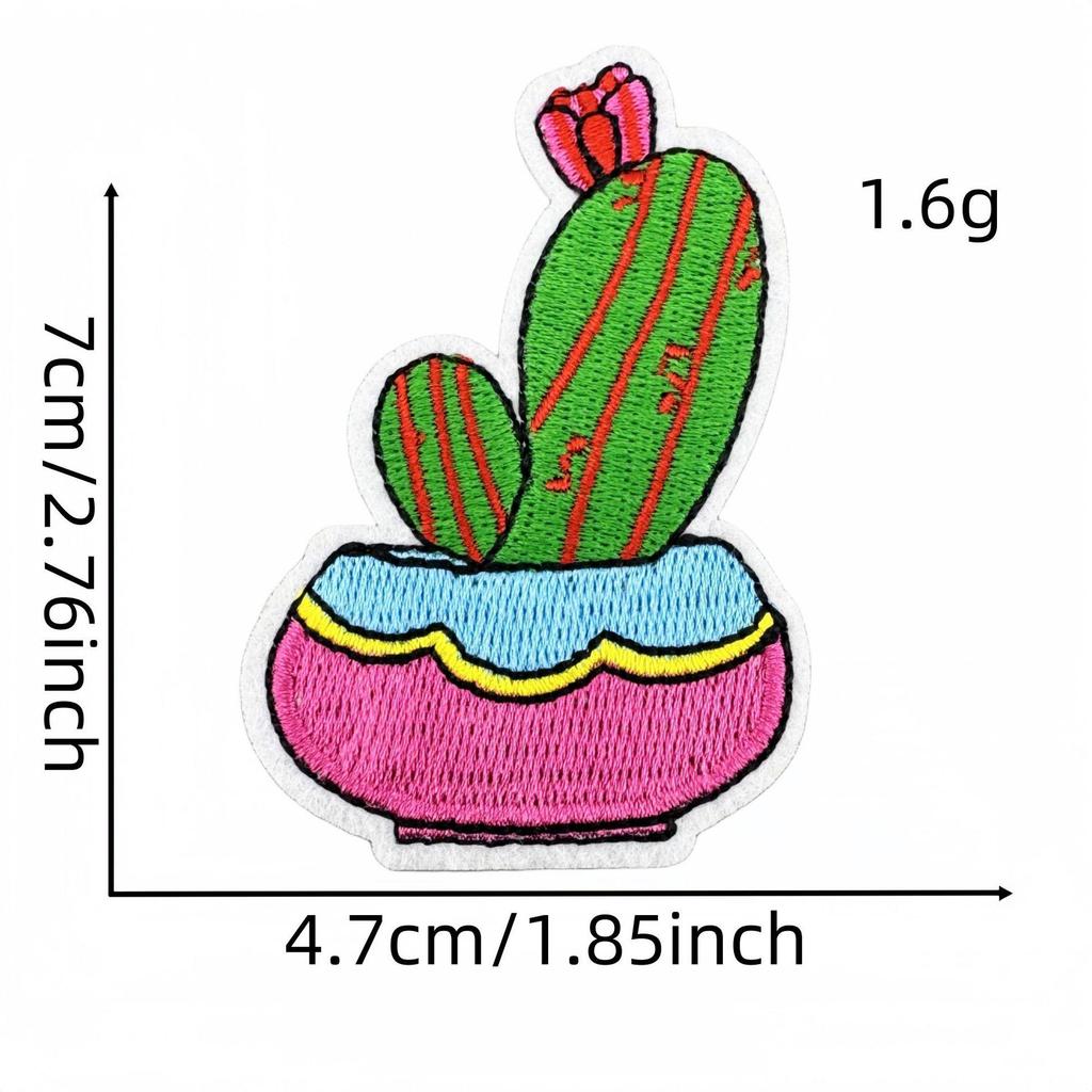 Cartoon Cactus Embroidered Cloth Patch with Hot Melt Adhesive