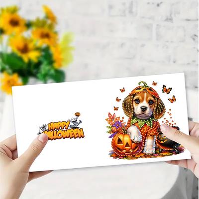 6pcs DIY Diamond Painting Greeting Card Set Halloween Pattern Rhinestone Diamond Art Mosaic Postcards for Halloween and Holidays