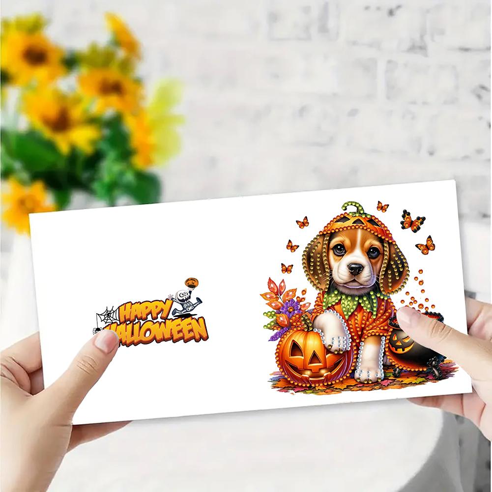 6PCS DIY Rhinestone Diamond Art Mosaic Postcards Halloween Pattern Diamond Art Handmade Cards for Festivals and Celebrations