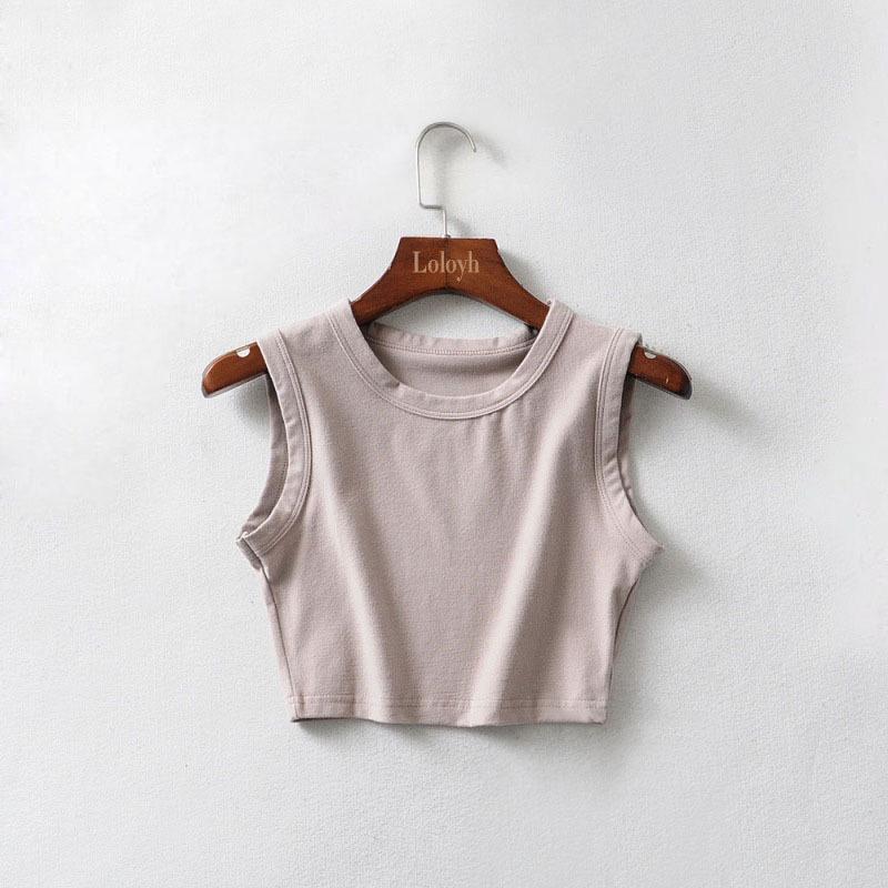 2024 Women's Summer Cotton Cycling Vest: European & American Style, Solid Color, Wide Strap, Short Cropped Tank Top