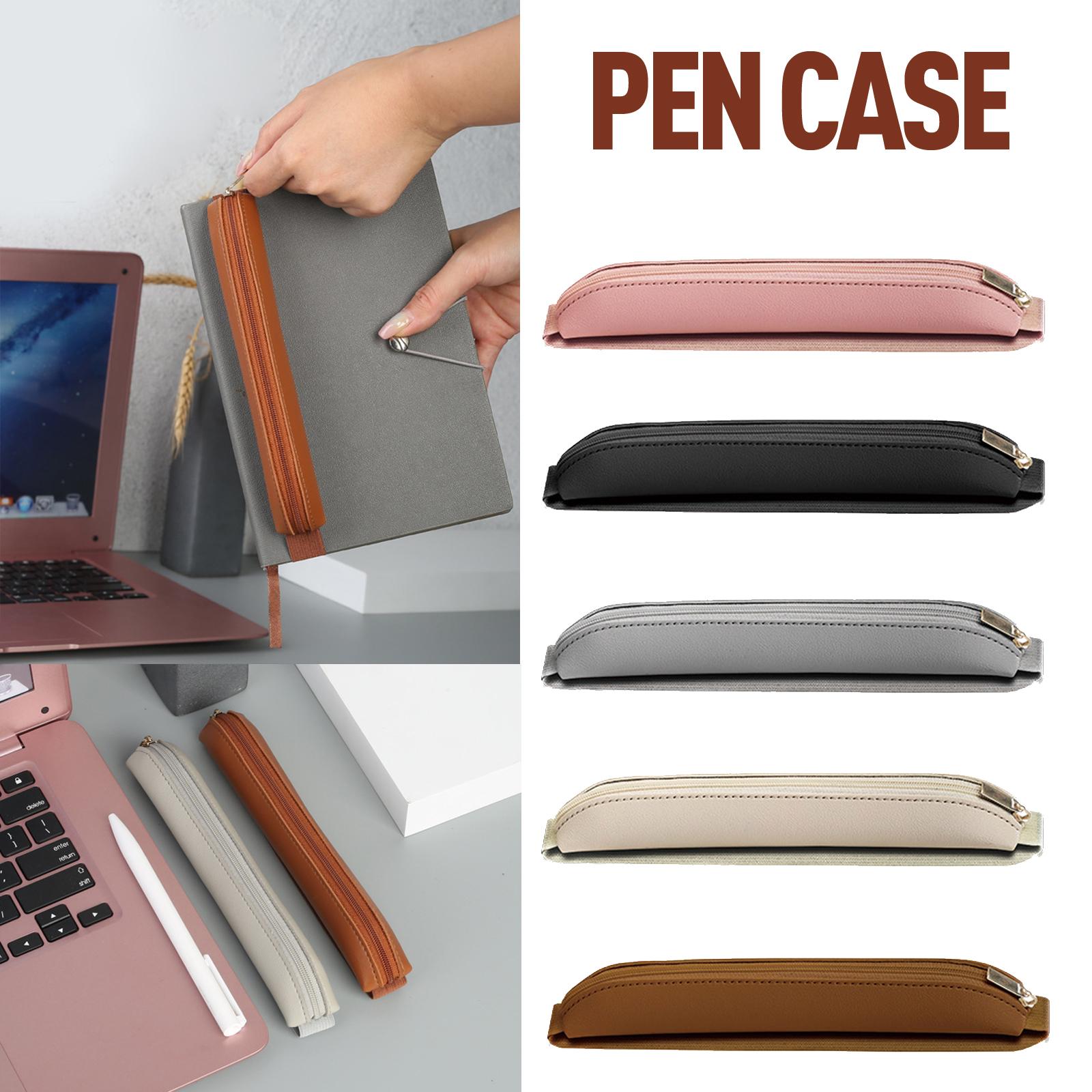 

PU Leather Pen Case with Book Strap – Large Capacity Zipper Stationery Bag – Solid Color Design for School & Office Use темного кольору хакі