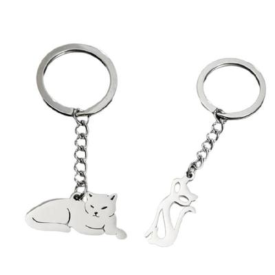 Playful Lovely Kitten with Elegant Charm Stainless Steel Keyring Charm Pendant Accessory Portable for Personalize Use
