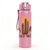 1PC Wild West Cactus Desert Print 750ml Color Plastic Sports Water Bottle Leakproof Flip Straw Lid Suitable for Sports Office Home Use