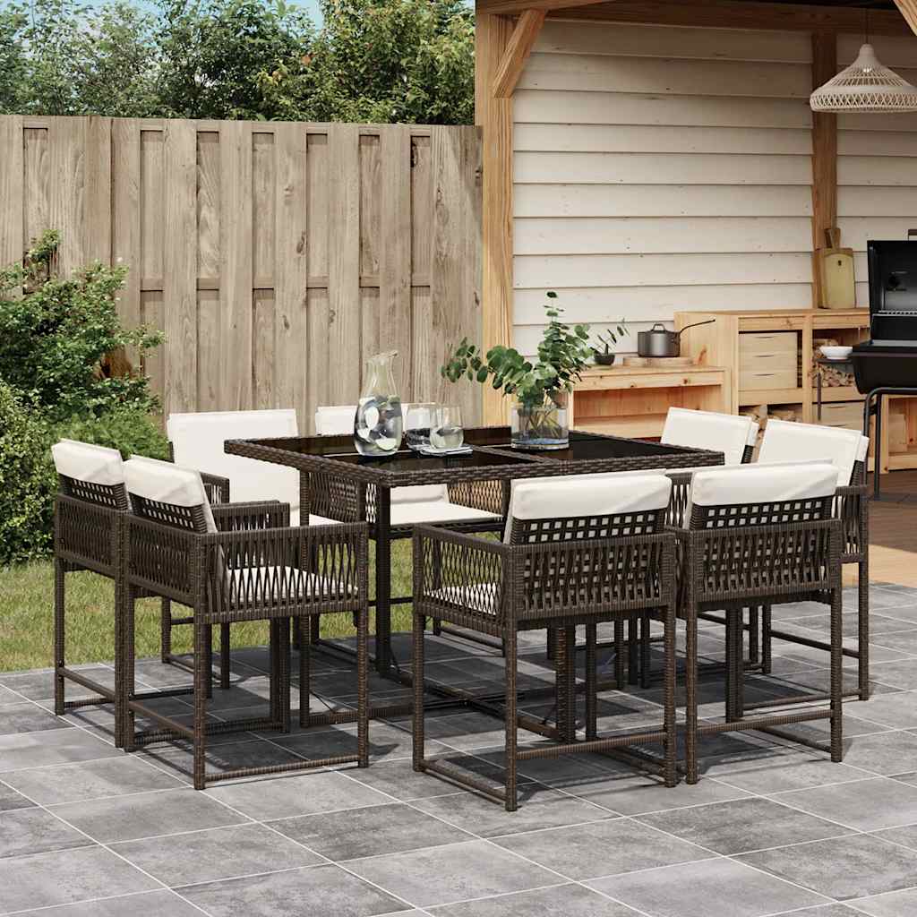 Vidaxl 9-Cz. Garden Furniture Set With Cushions, Brown, PE Rattan