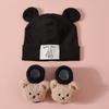 2Pcs/Set Warm Bear Ear Beanie Soft Infant Cap Socks Cute Baby Hat Socks Set  Autumn Winter