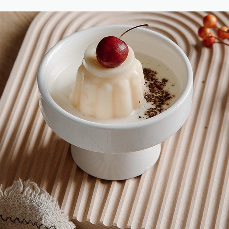 High-foot Dinner Plate Ceramic Fruit Plate Desktop Decoration Dessert Plate Home Kitchen White Porcelain Tableware