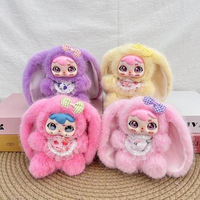 Portachiavi Bambola Ragazza Peluche Morbido Soffice Faccia Cartone Animato Vinile Orecchie Grandi Ciondolo Decorazione Zaino Regali