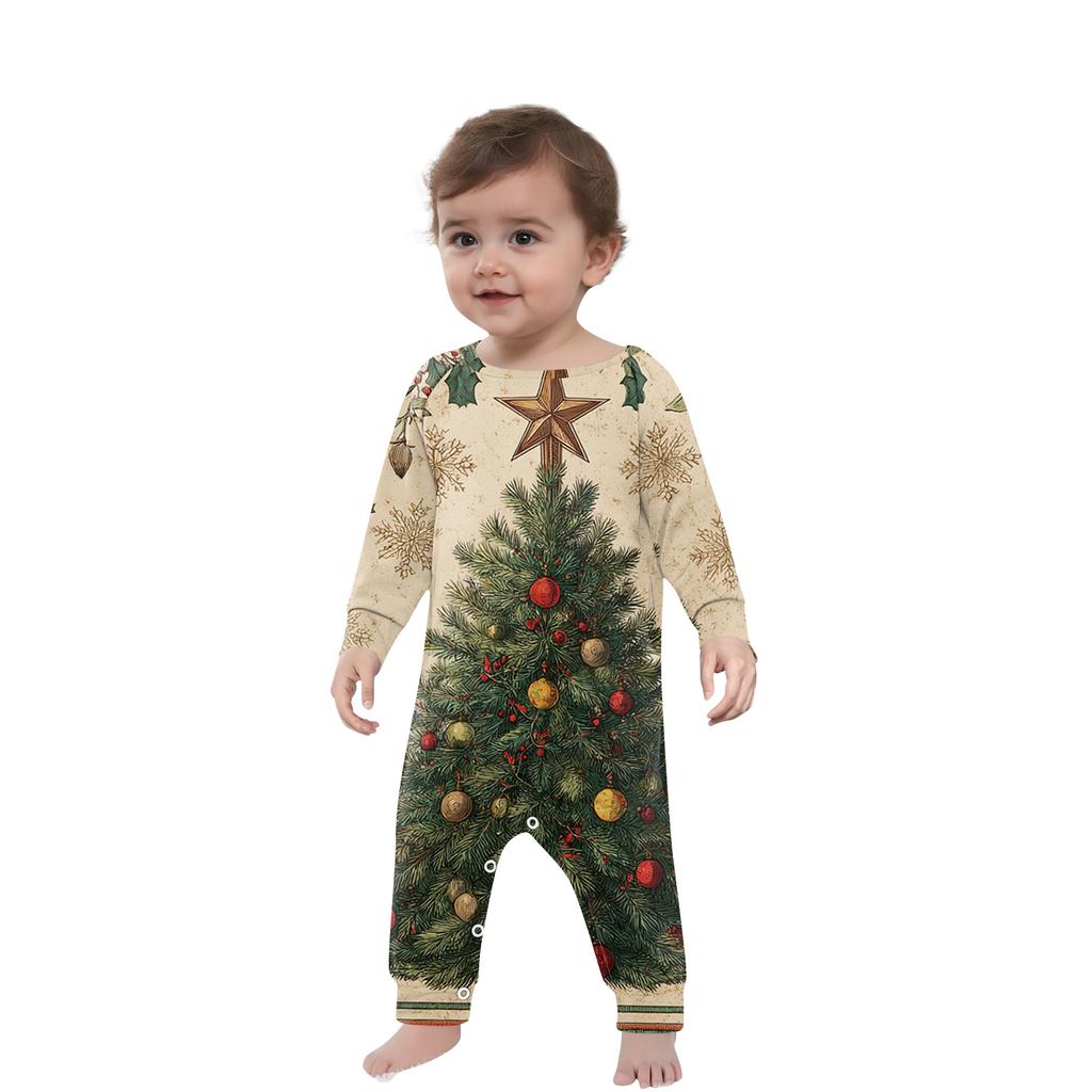 Set haine de casă de Crăciun cu gât rotund imprimat, mâneci lungi și pantaloni lungi pentru părinți și copii