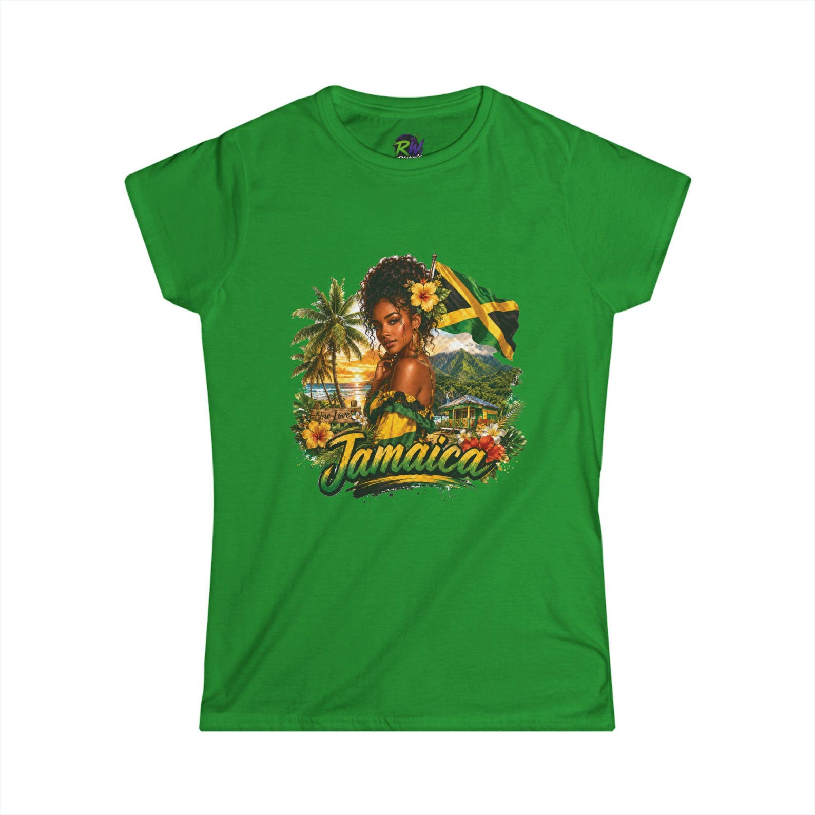 Jamaica Tropical Tee | Jamaican Flag, Palm Trees, Sunset XL