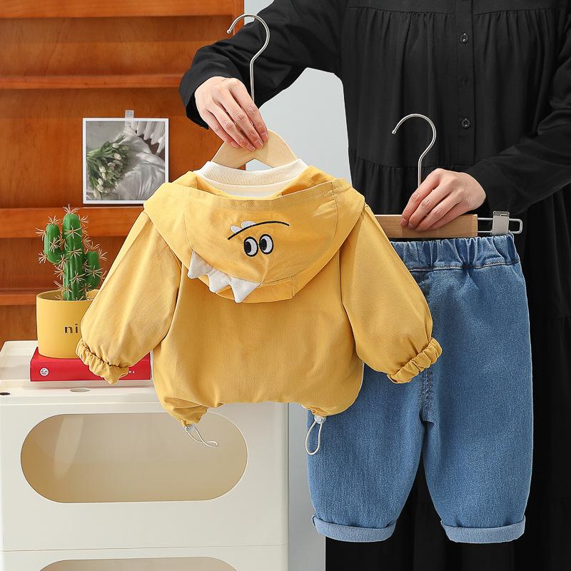 Spring Baby Infant Clothes Outfits 6 To 12 Months Dinosaur Zipper Hooded Jackets T-shirts Pants Toddler Sets Kids Bebe Tracksuit