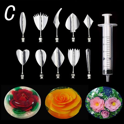 14 Stil 3D Gelatine Kuchenform Gelee Kunst Pudding Blumen Edelstahl Düse Spritze Nadel Set Kuchen Dekorationswerkzeuge